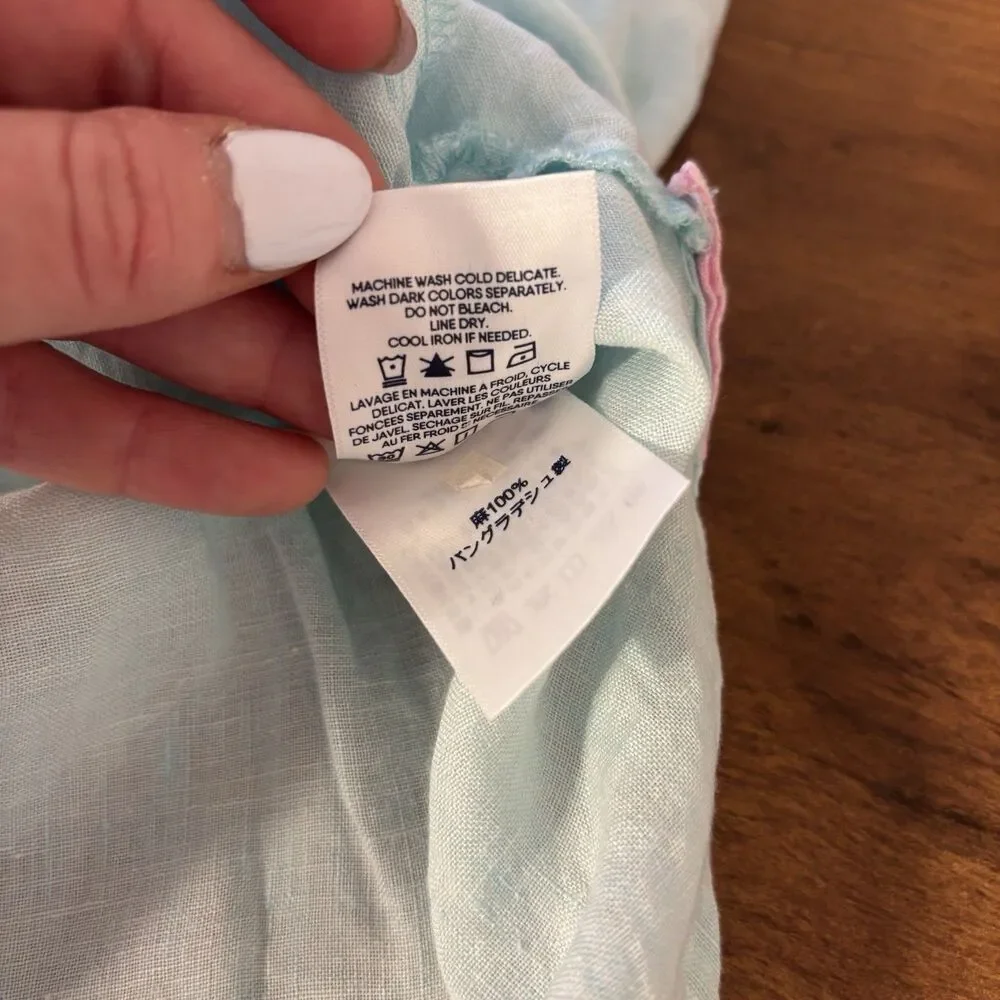 Lands' End Women's 2X Linen Pastel Multi Colorblock Long Sleeve Shirt Tunic - Picture 8 of 8